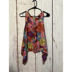 Anthropologie Leifsdottir Ruffle Floral Sleeveless Blouse Tank Pink Floral Sze 2